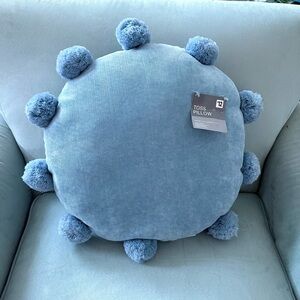 Blue Pom Pom Throw Pillow Accent Decor Round Toss Pillow *NEW**